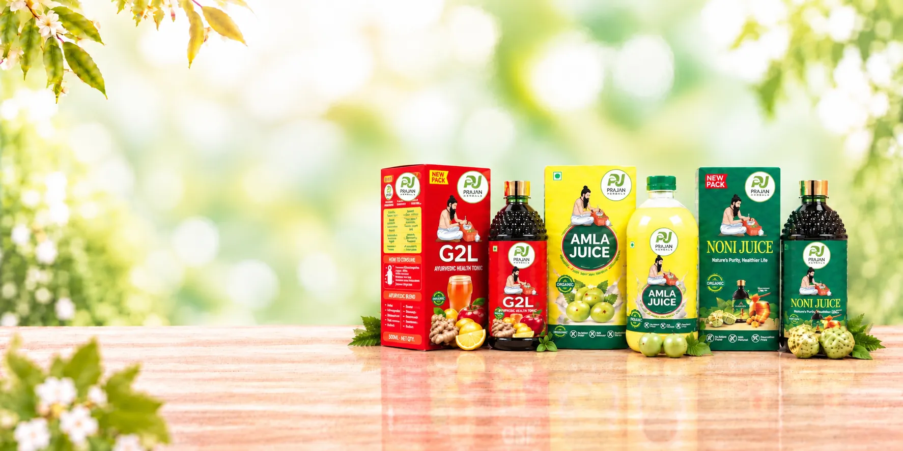 Fresh fruits and herbs for Prajan Herbals wellness juices